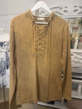 BEOTYSHOW Long Sleeve Light Brown Hoodie Shirt